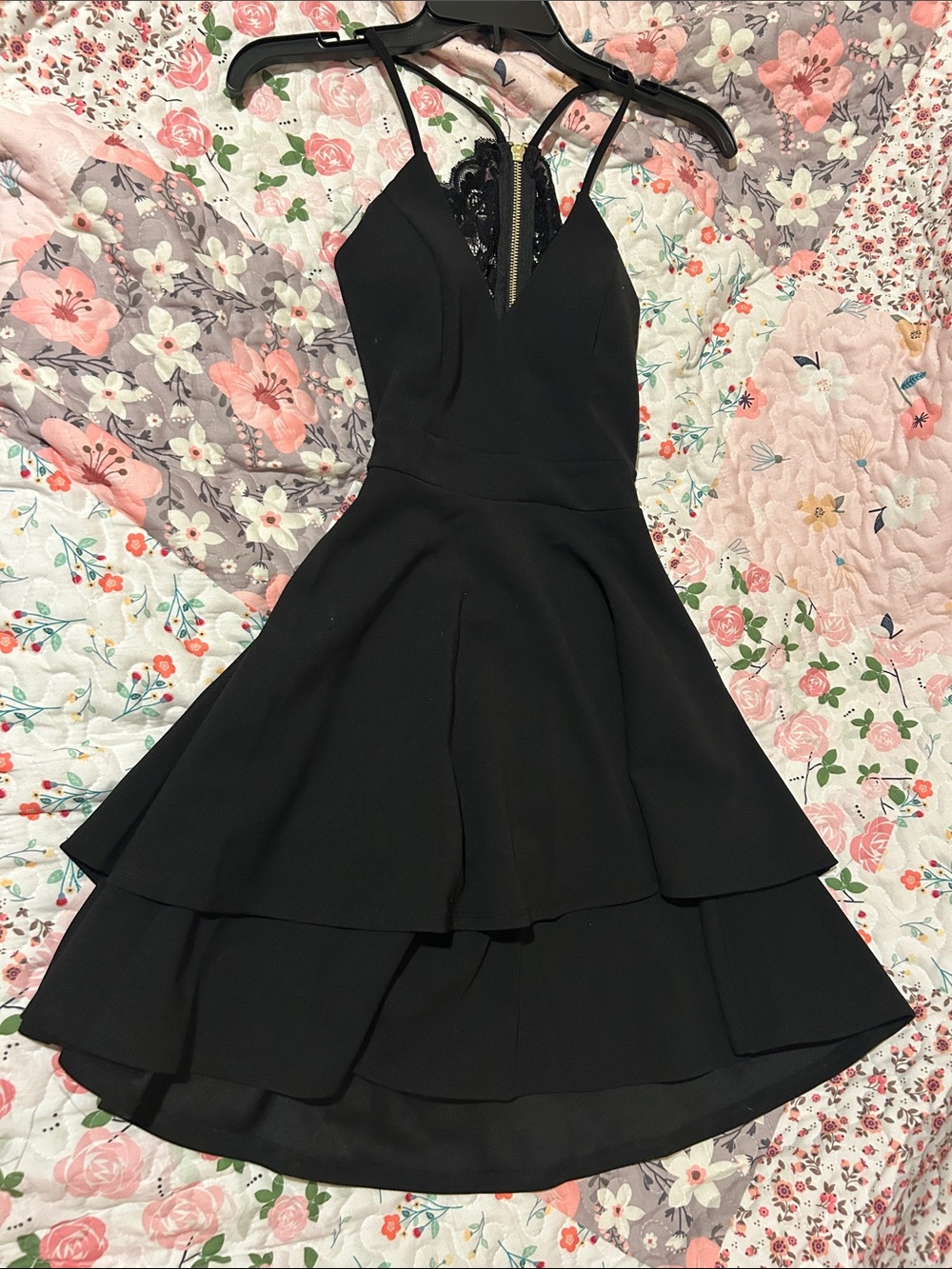 Macy's Black Lace-Detail High-Low Fit & Flare Dress